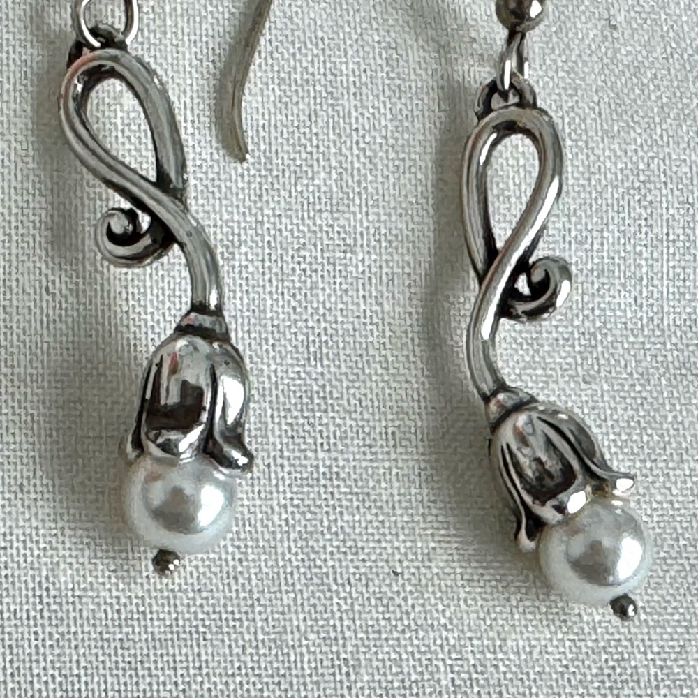 Brighton Silver Calla Lily and Pearl Earrings